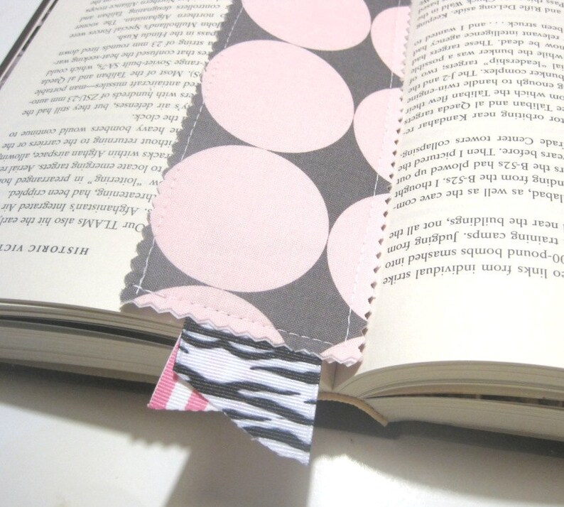 Fabric Reversible Bookmark Pink Black Plaid Teacher Gift image 1