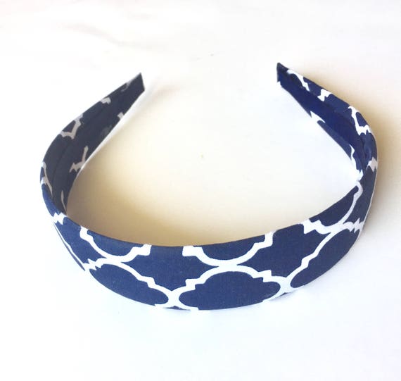 Fabric Covered Headbands Navy Blue White Quatrefoil Girls | Etsy