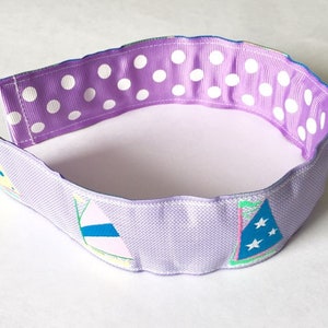 Preppy REVERSIBLE Girl Headband Hairband Purple Polka Dots Sailboats Nautical Grosgrain Ribbon Birthday gift Party favor Stocking Stuffer image 1