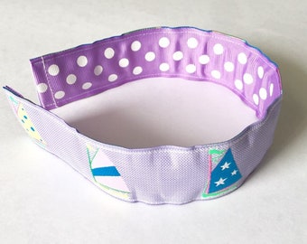 Preppy REVERSIBLE Girl Headband Hairband Purple Polka Dots Sailboats Nautical Grosgrain Ribbon Birthday gift Party favor Stocking Stuffer