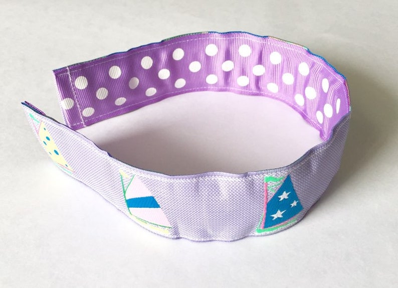 Preppy REVERSIBLE Girl Headband Hairband Purple Polka Dots Sailboats Nautical Grosgrain Ribbon Birthday gift Party favor Stocking Stuffer image 1