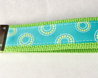 Key Chain, Cute Keychain Key Fob Wristlet Lanyard- Turquoise Green Polka Dots Bachelorette Bridesmaid Gift Teacher Gift Ribbon Keychain
