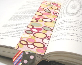 Fabric Reversible Cute Bookmark- Pink Yellow Dots- Teacher Gift- Bridesmaid Gift, party favor, bible study, book club gift, Student, Planner