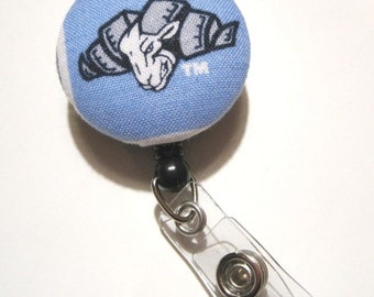 Retractable ID BADGE Reel Holder, Lanyard made with UNC Tarheels Fabric