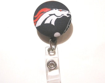 Retractable ID BADGE Reel Holder Name Tag Lanyard Nurse Teacher Coach Gift Made with Denver Broncos fabric Badge Reel Nursing School
