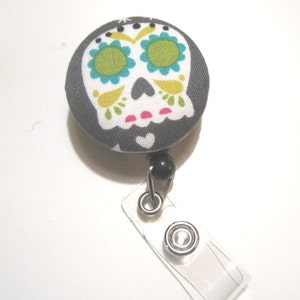 Retractable ID BADGE Reel Holder, Lanyard, Nurse Teacher Gift Cute Badge Holder Name Work Badge Skull Skeleton image 1