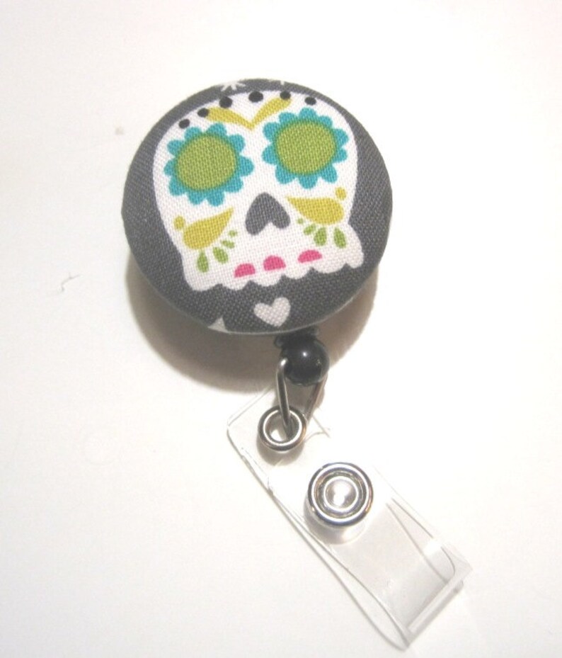 Retractable ID BADGE Reel Holder, Lanyard, Nurse Teacher Gift Cute Badge Holder Name Work Badge Skull Skeleton image 1