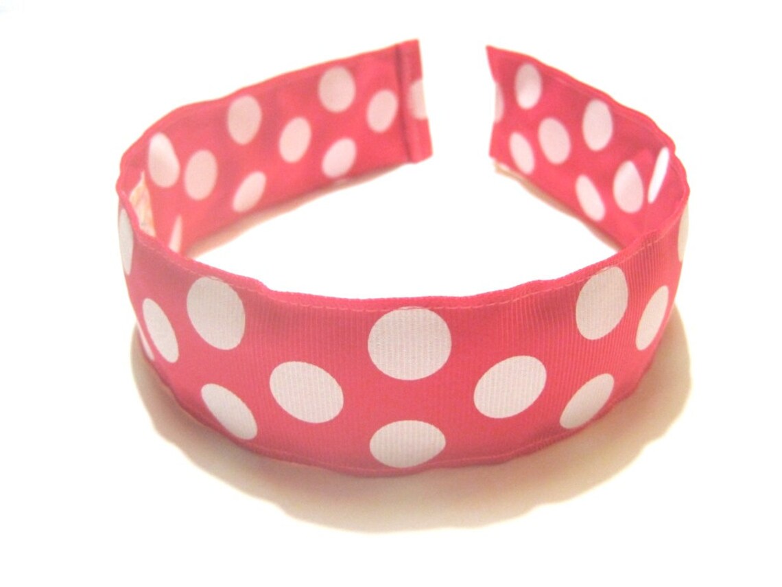 Preppy Headband Cute Hot Pink White Polka Dots Grosgrain - Etsy