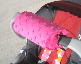 Car Seat ARM PAD Handle Wrap, Arm Pad Cushion, Reversible- Hot Pink Minky, Infant Carrier, Cute Baby Gift, Arm Pad Handle, Girl Arm Pad