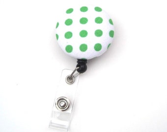 Retractable ID BADGE Reel Holder, Cute Green Polka Dots Lanyard Badge holder Name Badge Teacher Gift, Nurse Nursing School Graduation