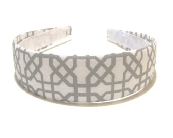 Fabric Covered Headband Gray White Geometric Cross Girls Headband Adult Headband Cute Headband Preppy Boutique Birthday Gift Party Favors