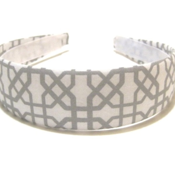 Fabric Covered Headband Gray White Geometric Cross Girls Headband Adult Headband Cute Headband Preppy Boutique Birthday Gift Party Favors