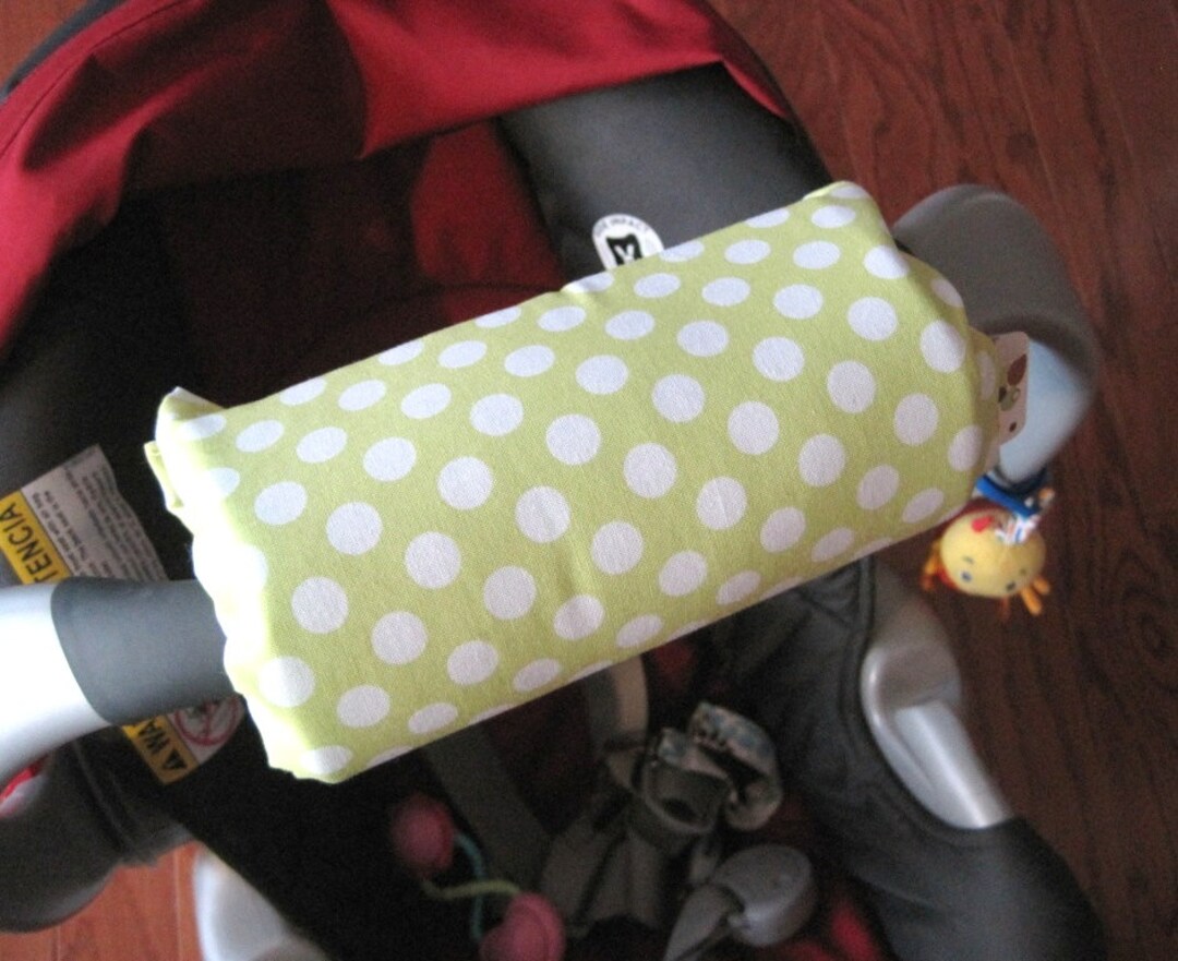 Car Seat ARM PAD Handle Wrap, Arm Cushion, Reversible Lime Green Polka