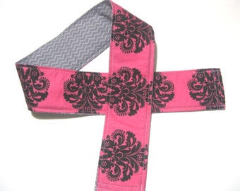 Sale-Camera Strap Cover- REVERSIBLE- Padded- DSLR, SLR-  Cute Hot Pink Black Damask,Chevron, Photographer Gift, Photography
