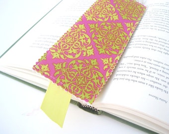 Fabric Reversible Cute Bookmark- Pink, Yellow polka dots- Teacher Gift- Bridesmaid Gift, party favor, bible study, book club gift, PLanner