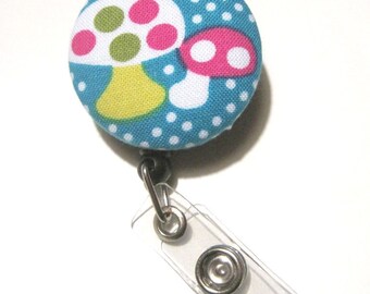 Retractable ID BADGE Reel Holder Name Lanyard Nurse Teacher Gift Turquoise Pink Mushrooms Cute Badge Reel Nursing School Graduation Student