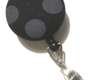 Retractable ID BADGE Reel Holder Name Tag Lanyard Nurse Teacher Gift Black Gray Polka Dots Cute Badge Reel Nursing School Graduation