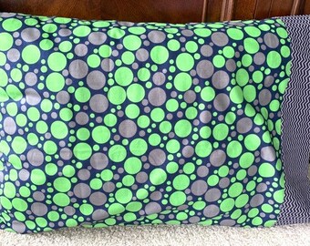 Polka Dots Pillow Case Standard Bed Kids Pillowcase Guest Bedroom Bedding Preppy Navy Blue Gray Green Circles Bubbles
