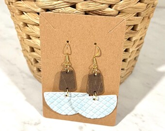 Blue Earrings / Handmade Earrings / Cork Earrings / Lightweight Earrings / Leather Earrings / Gold Earrings / Leather Cork Earrings / Wood