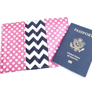 Passport Cover Passport Holder Passport Wallet Travel Passport Case Coupon Holder Cute Travel Black Chevron Hot Pink Polka Dots