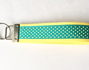 Schlüsselanhänger, niedliche Keychain Key Fob Wristlet Schlüsselband - Türkis gelben Tupfen Bachelorette Brautjungfer Geschenk Lehrer Geschenk Band Schlüsselanhänger