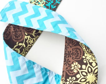 Padded Camera Strap Cover,Neck Strap- REVERSIBLE- Padded- DSLR- Brown Turquoise Lace Damask Chevron Photographer Thank You Gift, Photography