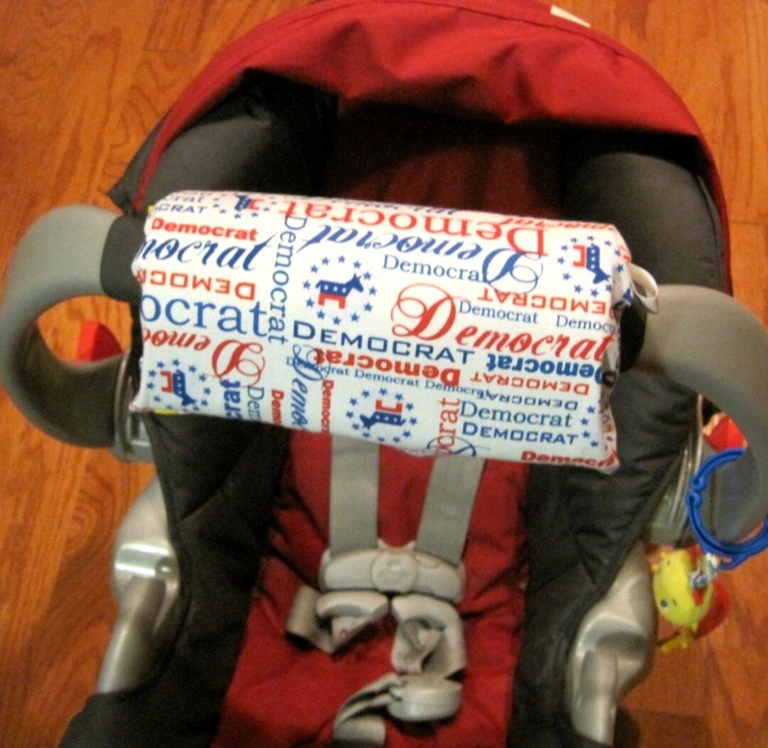 Car Seat ARM PAD Handle Wrap, Arm Pad Cushion, Reversible Democrat, Infant Carrier, Cute Baby