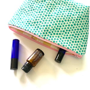 Essential Oil Bag- Cosmetic Bag Zipper Pouch -Essential Oil Case Travel Oil Bag, Holds 10 Bottles, READY TO SHIP Pink Turquoise Polka Dots