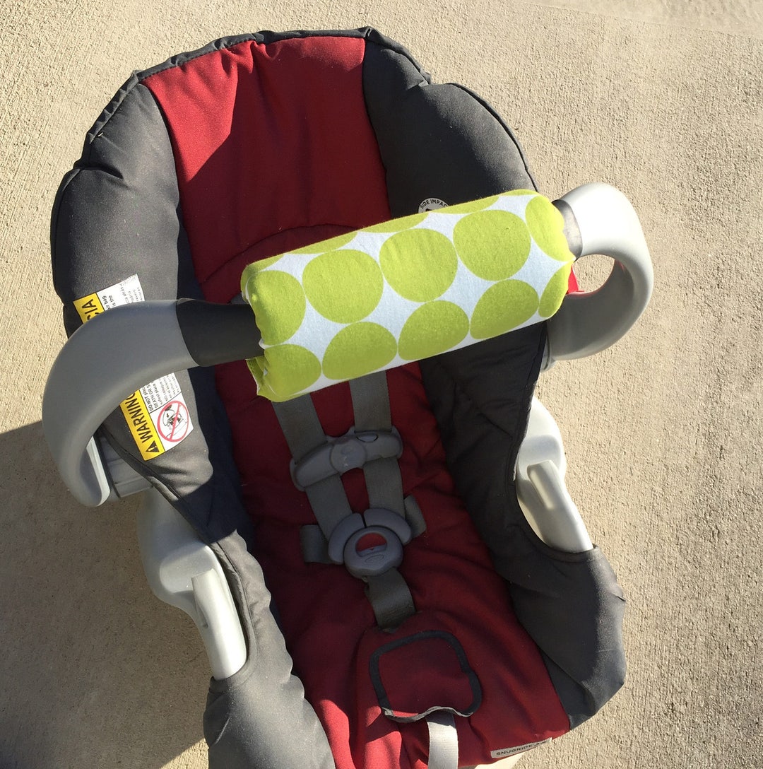 Car Seat ARM PAD Handle Wrap, Arm Cushion, Reversible Green Polka Dots