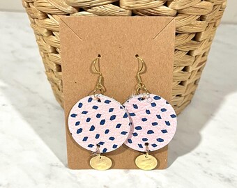 Pink Earrings / Handmade Earrings / Cork Earrings / Lightweight Earrings / Leather Earrings / Gold Earrings / Leather Cork Earrings / Blue