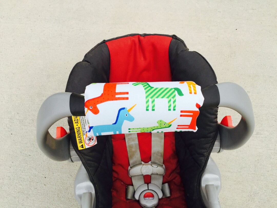 Car Seat ARM PAD Handle Wrap, Arm Cushion, Reversible Red Blue Green Horse Unicorn, Infant