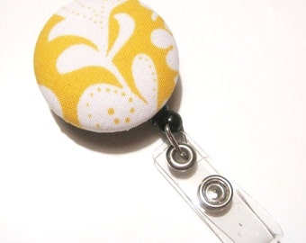 Retractable ID BADGE Reel Holder Name Tag Lanyard Nurse Teacher Gift Yellow White Paisley Damask Cute Badge Reel Nursing School Graduation