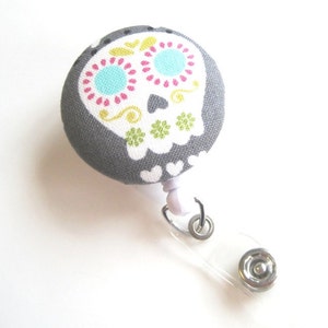 Retractable ID BADGE Reel Holder, Lanyard, Nurse Teacher Gift Cute Badge Holder Name Work Badge Skull Skeleton image 2