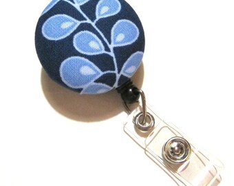 Retractable ID BADGE Reel Holder Name Tag Lanyard Nurse Teacher Gift Navy Blue Vine Flower Cute Badge Reel Nursing School Graduation