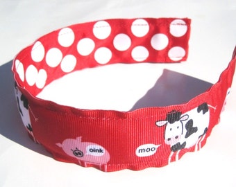 Adrette Wende Stirnband Mädchen Stirnband Haarband süße Kuh Schwein rot weiß Polka Dots Ripsband, Geburtstagsgeschenk, Partei bevorzugen, waschbar