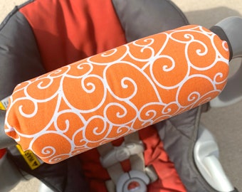 Car Seat ARM PAD Handle Wrap, Arm Pad Cushion Reversible Orange White Swirls Infant Carrier Cute Baby Gift Arm Pad Handle Baby Girl Gift