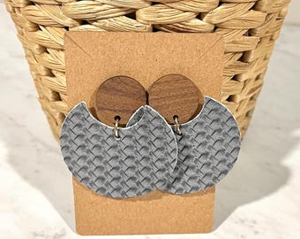 Grey Gray Earrings / Handmade Earrings / Cork Earrings / Lightweight Earrings / Leather Earrings / Wood Earrings / Leather Cork /