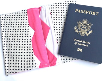 Passport Cover Passport Holder Passport Wallet Travel Passport Case Coupon Holder Cute Travel Gift Hot Pink Chevron Polka Dots Kids Passport