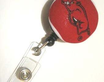 Retractable ID BADGE Reel Holder Name Tag Lanyard Nurse Teacher Gift Made w Red Arkansas Fabric Cute Badge Reel Nursing School Graduation