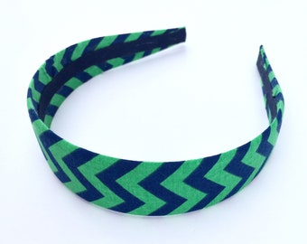 Fabric Covered Headbands Navy Blue Green Chevron Stripes Girls Headband Adult Headband Cute Headband Preppy Boutique Birthday Gift