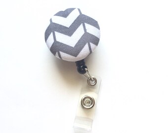 Retractable ID BADGE Reel Holder Name Tag Lanyard Nurse Teacher Gift White Gray Chevron Cute Badge Reel Nursing School Graduation