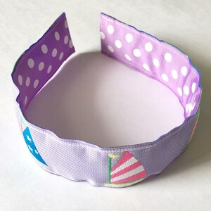 Preppy REVERSIBLE Girl Headband Hairband Purple Polka Dots Sailboats Nautical Grosgrain Ribbon Birthday gift Party favor Stocking Stuffer image 3