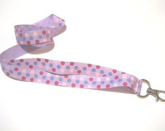 ID Badge Cute LANYARD Key Holder Tickets, Pass- Purple Pink Polka Dots Grosgrain Ribbon Thank you Gift Teacher Appreciation Nurse Student