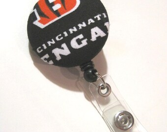Cute Retractable ID BADGE Reel Holder, Lanyard made with Bengals Fabric