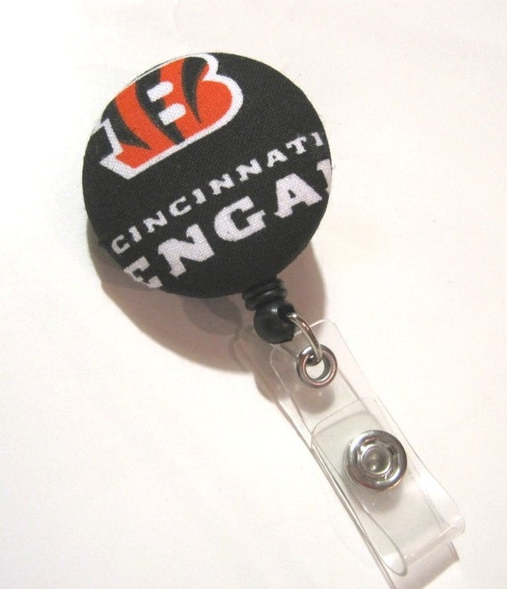 Cute Retractable ID BADGE Reel Holder, Lanyard Made With Bengals Fabric 