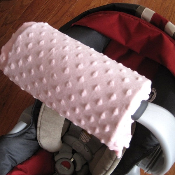 Car Seat ARM PAD Handle Wrap, Arm Pad Cushion, Reversible- Light Pink Minky, Infant Carrier, Cute Baby Gift, Arm Pad Handle, Girl Arm Pad