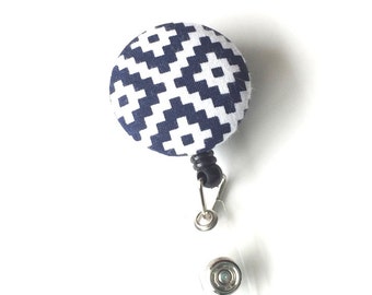 Retractable ID BADGE Reel Holder Name Tag Lanyard Nurse Teacher Gift Navy Blue Quilt Print Cute Badge Reel Nursing School Graduation