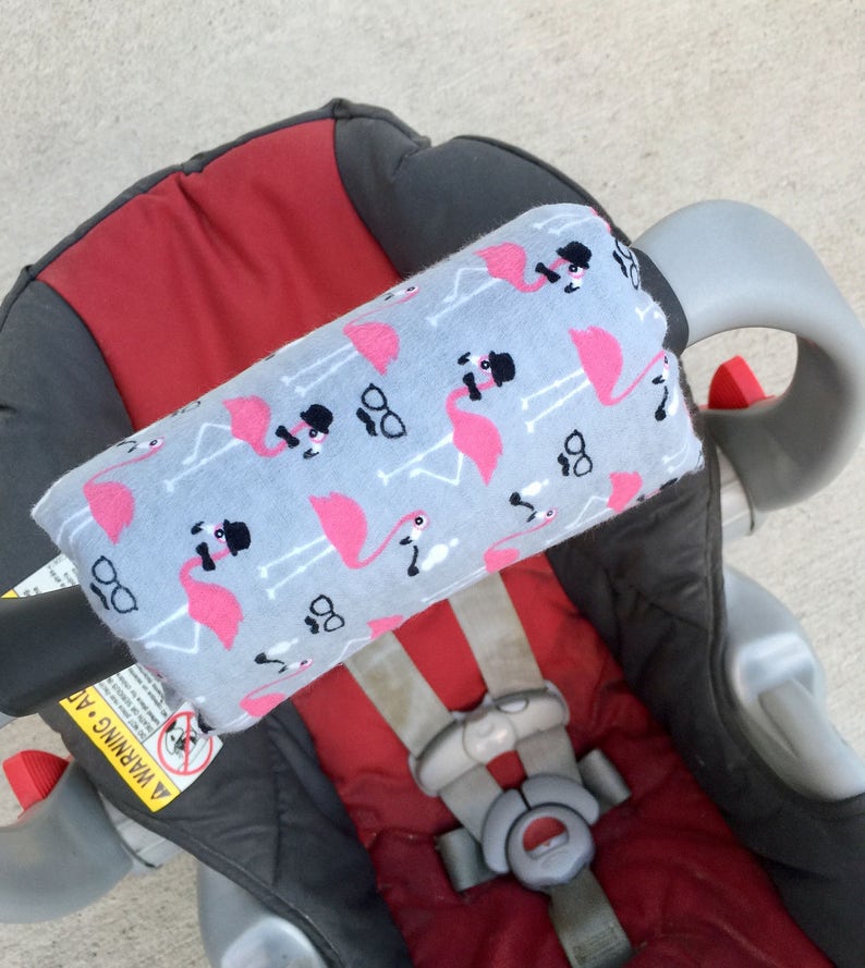 Car Seat Arm Pad Handle Wrap Cushion Pink Gray Flamingos Baby Shower Gift Infant Carrier Cute Girl