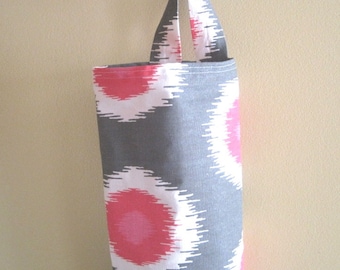 Plastic Grocery Bag Holder, Storage, Organizer, Dispenser- Cute Gray Pink Ikat- Housewarming Gift, Bridesmaid Gift, Wedding Gift