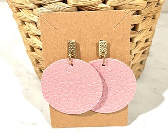 Pink Earrings / Handmade Earrings / Cork Earrings / Lightweight Earrings / Leather Earrings / Gold Earrings / Leather Cork Earrings /